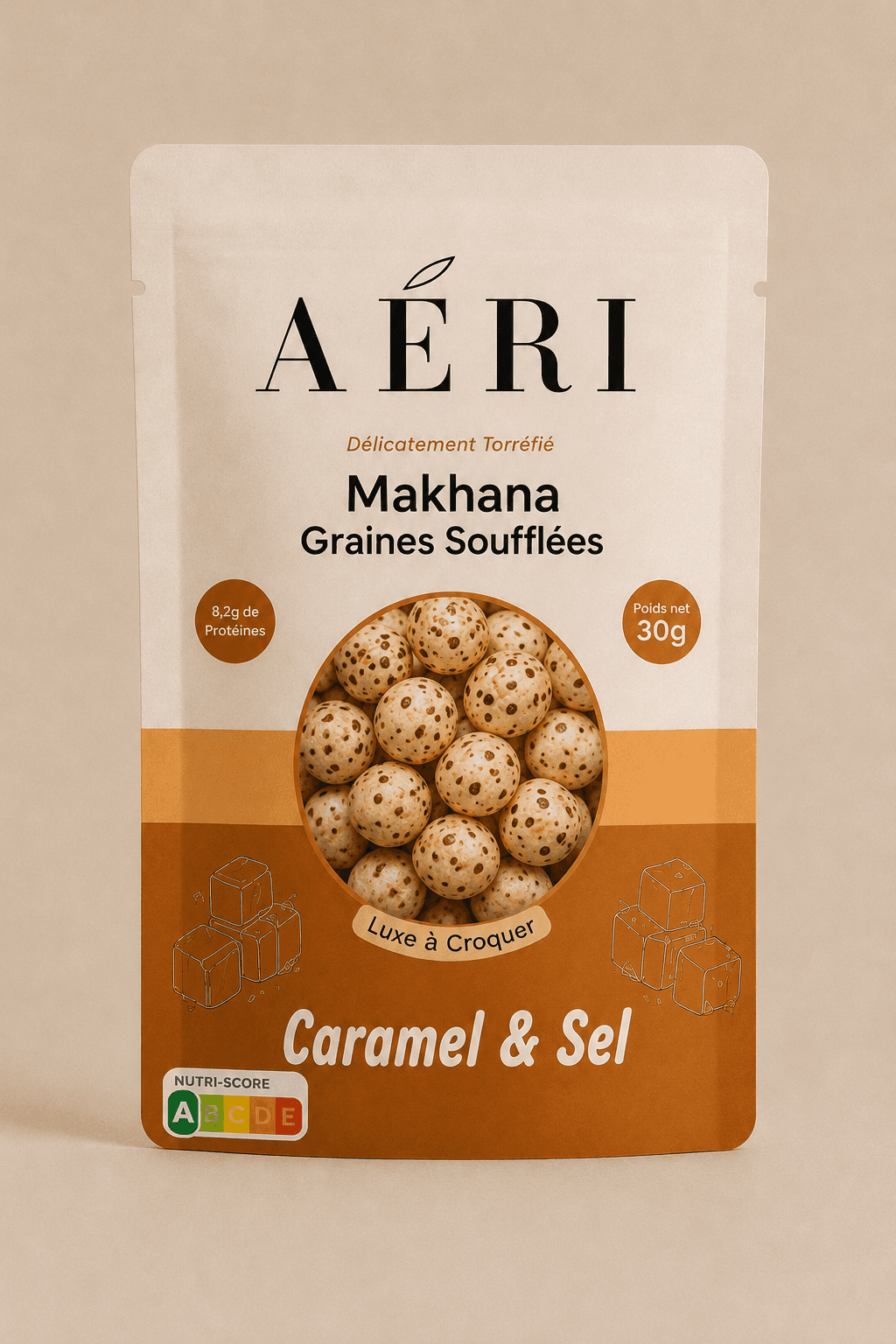 makhana caramel & salt sachet 50g aeri snacks