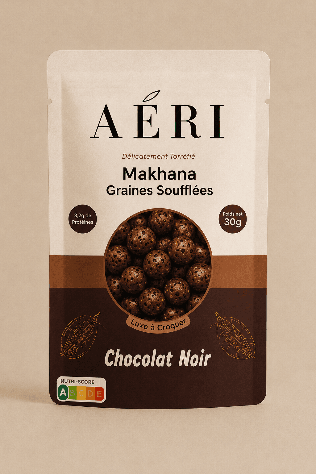 makhana chocolat noir sachet 50g aeri snacks